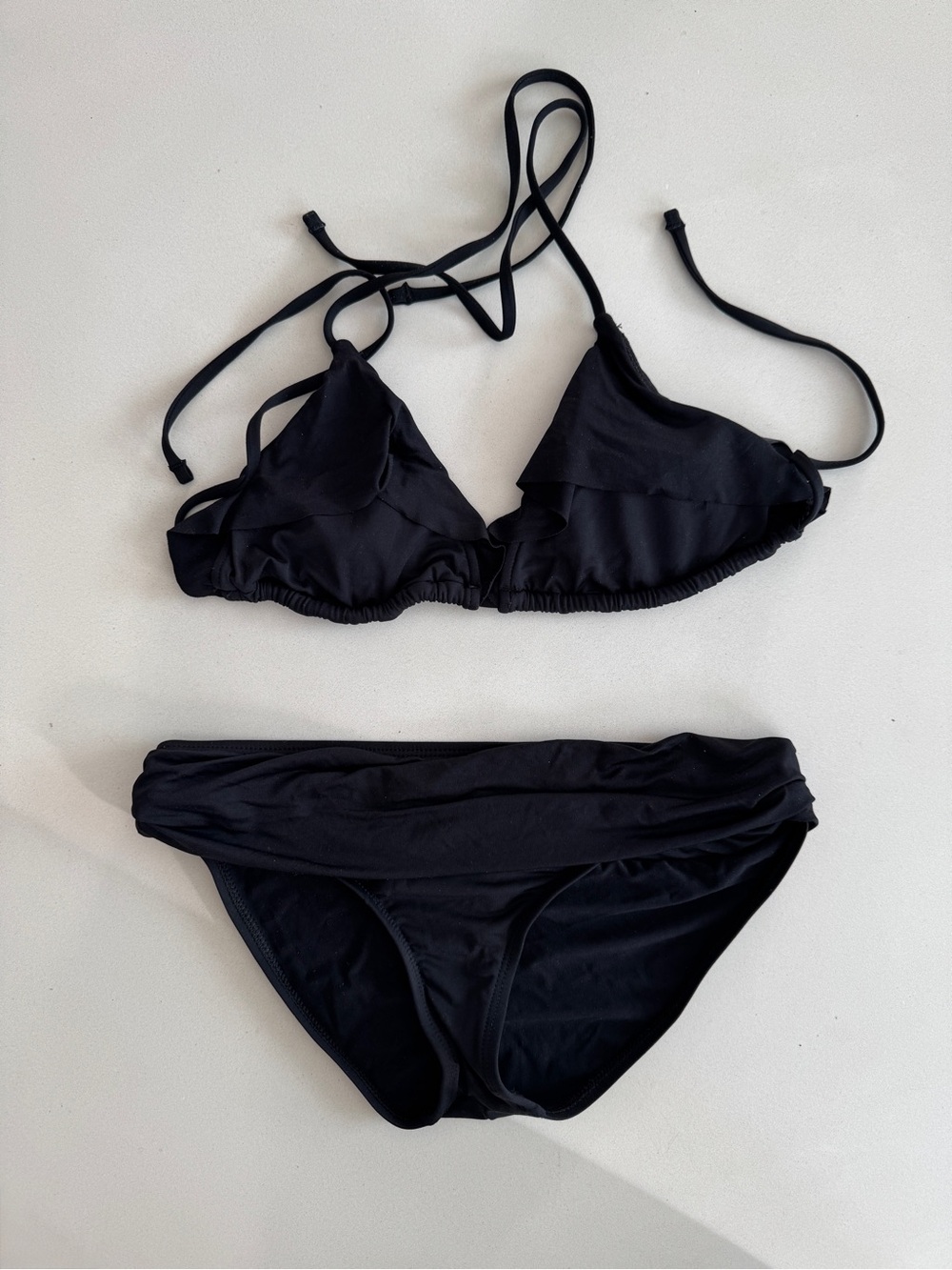 La Blanca Black Ruffle Triangle Bikini Set Size US 4